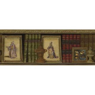 The Wallpaper Company 8 in. x 10 in. Earth Tone Book Shelves Border Sample WC1283173S