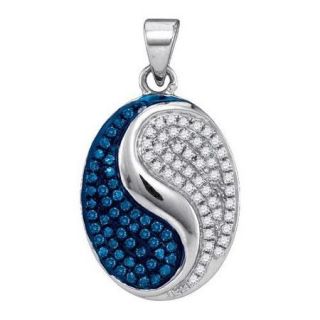 14K White Gold 0.33ctw Fancy Decorated Blue Diamond Micro Pave Oval Pendant