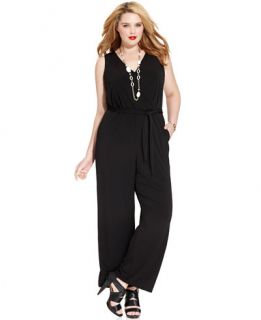 NY Collection Plus Size Sleeveless Belted Jumpsuit   Jumpsuits