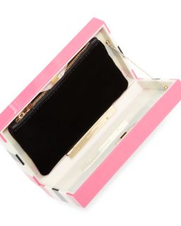 Charlotte Olympia Pandora in Stripes Box Clutch, Pink/Off White