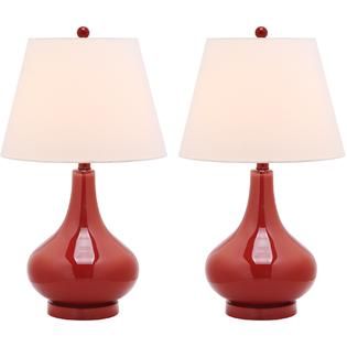 Safavieh  26 Red Glass Metal Table Lamp Hardback Linen Shade