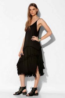 UNIF Stray Frayed Tier Midi Dress