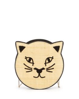 Charlotte Olympia Pussycat Raffia Shoulder Bag, Black