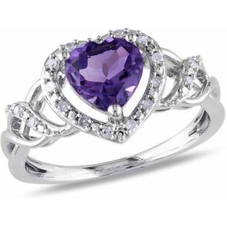 1 1/10 Carat T.G.W. Amethyst and Diamond Accent Sterling Silver Double Heart Ring