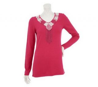 Attitudes by Renee V Neck Sweater with Bead Detail —