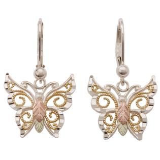 Black Hills Gold Tricolor Sterling Silver & 10k Butterfly Earrings