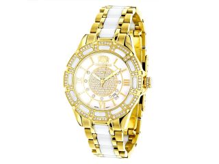 Luxurman Women's 'Galaxy' Yellow Gold Ceramic 1.25ct Diamond Watch