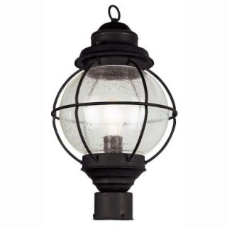 Bel Air Lighting Lighthouse 1 Light Outdoor Black Post Top Lantern with Seeded Glass 69902 BK