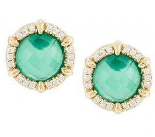Judith Ripka Sterling &14k Clad Green Goddess Doublet Button Earrings —