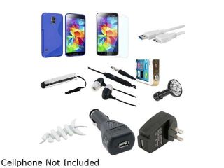 Insten Clear Blue S Shape TPU Rubber Case + Screen Protector + Micro 3.0 USB Cable + Stylus + Headset + Charger Adapter set for Samsung Galaxy S5 SV1793916