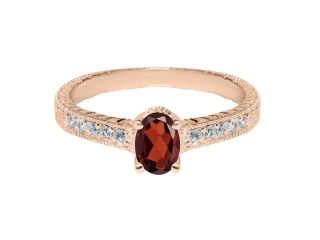 1.20 Ct Oval Red Garnet 18K Rose Gold Plated Silver Engagement Ring