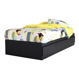 South Shore Vito Twin Mates Bed (39) with 3 Drawers, Pure Black