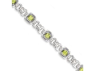 Sterling Silver Rhodium Plated Diamond & Peridot Bracelet (Color H I, Clarity SI2 I1)