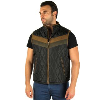 Mens Quilted Fur Lined Stripe Chest Zip Up Vest   Shopping