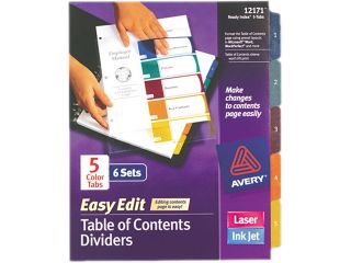 Avery 12171 Ready Index Customizable Table of Contents, Asst Dividers, 5 Tab, Ltr, 6 Sets, 1 Pack