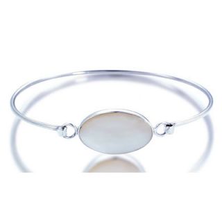 Oravo White Mother of Pearl Oval ID Bangle Bracelet Sterling Silver