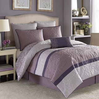 Nicole Miller Damask Purple 7 piece Comforter Set   Shopping