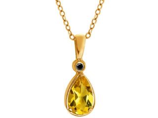 0.66 Ct Pear Shape Yellow Citrine Black Diamond 18K Yellow Gold Pendant