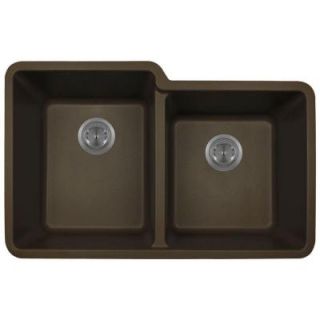 Polaris Sinks Undermount Composite 32 1/2 in. Double Bowl Kitchen Sink in Mocha P108 Mocha