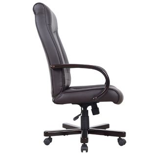Leick  Deep Brown Faux Leather Executive Office Chair with Wood Arm