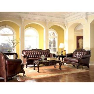 Victorian Style Leather Sofa, Love Seat & Chair Set