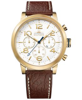 Tommy Hilfiger Mens Casual Sport Brown Leather Strap Watch 46mm