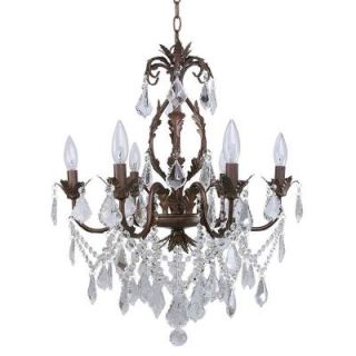 CANARM Heritage 6 Light Painted Aged Iron Chandelier with Crystal Drops 88054/6