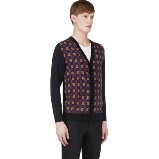 Marc Jacobs Navy & Red Grid Check Cardigan