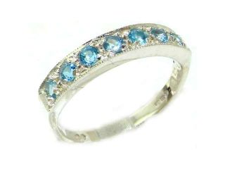 Solid English Sterling Silver Ladies Natural Blue Topaz Eternity Band Ring   Size 7.5   Finger Sizes 5 to 12 Available
