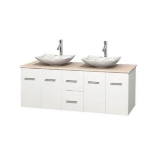 Wyndham Collection Centra 60 in. Double Vanity in White with Marble Vanity Top in Ivory and Carrara Sinks WCVW00960DWHIVGS6MXX
