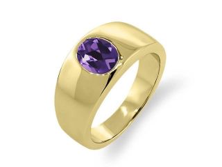 1.66 Ct Oval Purple VS Amethyst 18K Yellow Gold Men's Solitaire Ring