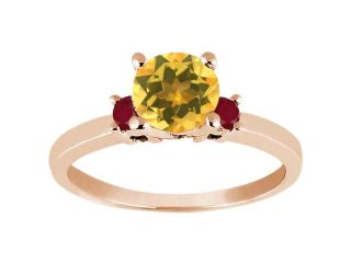 0.94 Ct Round Yellow Citrine Red Ruby 14K Rose Gold Engagement Ring