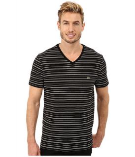 Lacoste Short Sleeve Fine Stripe V Neck Tee Shirt Black White