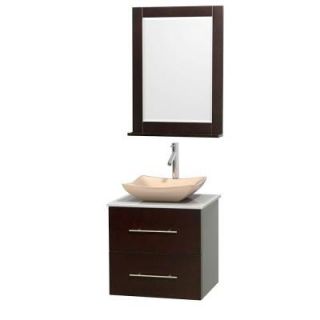 Wyndham Collection Centra 24 in. Vanity in Espresso with Solid Surface Vanity Top in White, Ivory Marble Sink and 24 in. Mirror WCVW00924SESWSGS2M24