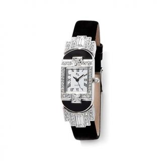 Crystal and Black Leather Strap 9" Bracelet Watch   7504621