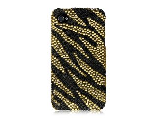Apple iPhone 4S/iPhone 4 Gold with Black Zebra Design Full Diamond Case