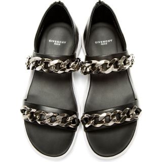 Givenchy Black Leather Chain Detail Sandals