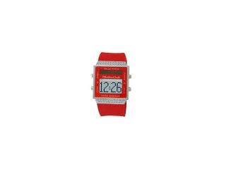 Montres Carlo Unisex Solar Power Scrolling LCD Display Watch with Red Rubber Strap