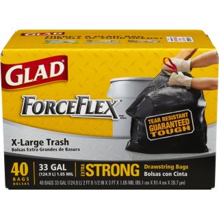 Glad ForceFlex 40 Count 33 Gallon Black Kitchen Trash Bags