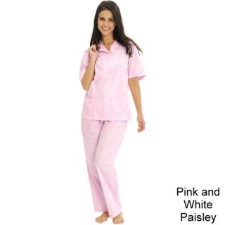 Del Rossa Womens Classic Woven Cotton Top and Pants Pajama Set