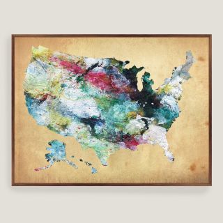 Rustic Watercolor USA Map Wall Art