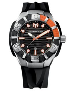TechnoMarine Watch, Unisex Swiss Black Reef Black Silicone Strap 45mm