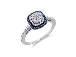 White & Aqua Blue Diamond Anniversary Ring 10k White Gold (0.43 Carat)