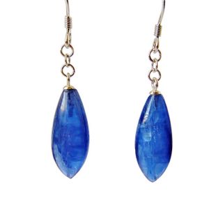 Sterling Silver Blue Kyanite Gemstone Long Dangle Earrings  