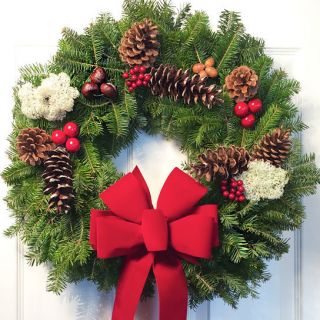 26 Fresh Classic Christmas Wreath with Bow by Harbor Farm