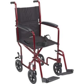 Drive Medical Lightweight Transport Wheelchair, 17" Seat, Red