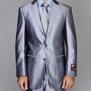 Mens Silver Grey Shiny 2 Button Suit