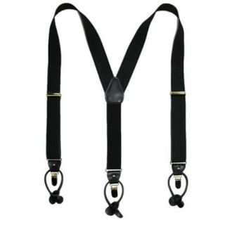 Geoffrey Beene Men Black/Grey Leather Trim Vertical Stripe Convertible Suspender