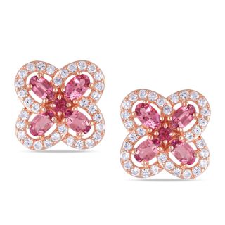 Miadora Rose Goldplated Silver Pink Tourmaline Flower Earrings