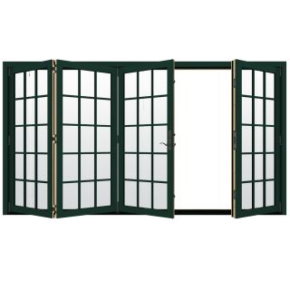JELD WEN W 4500 124.1875 in 15 Lite Glass Hartford Green Wood Folding Outswing Patio Door